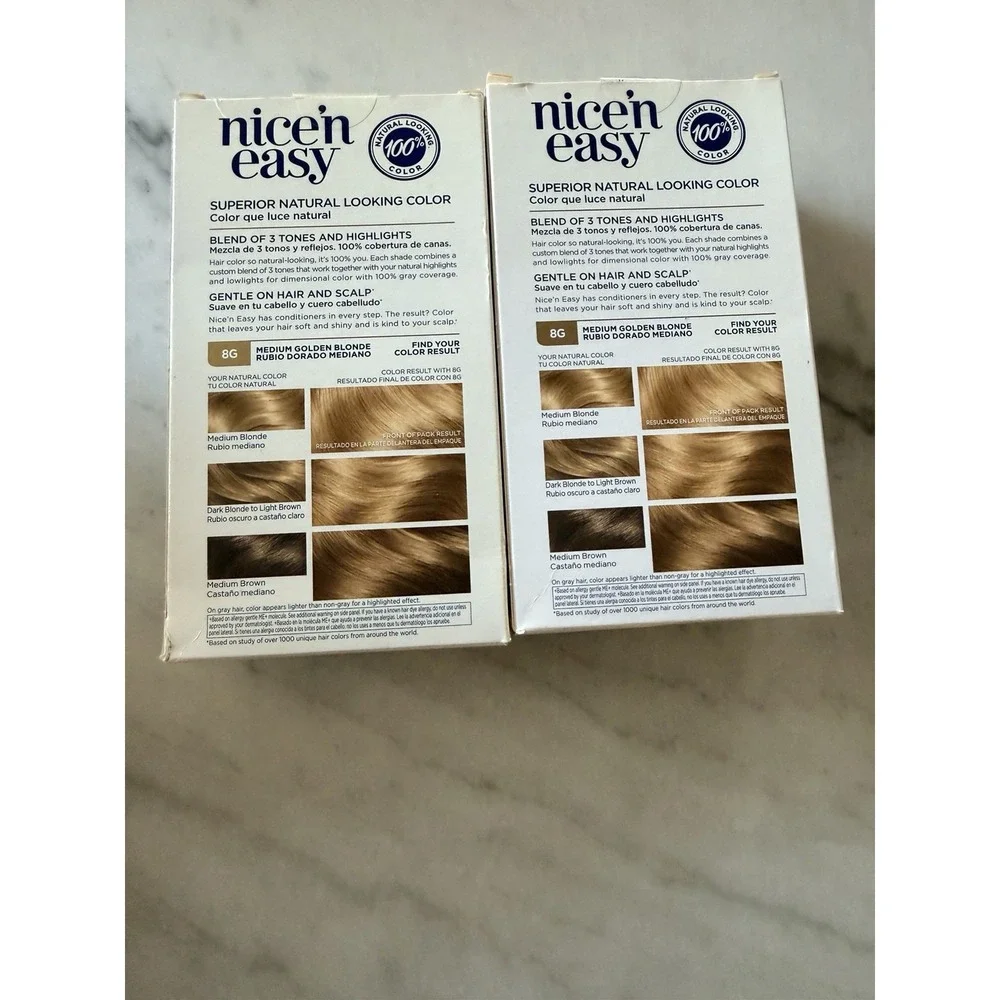 Lot of 2 Clairol Nice n' Easy Hair Color Medium Golden Blonde #8G, NEW & SEALED